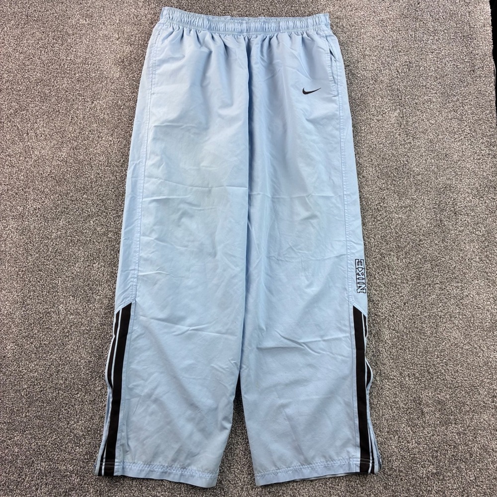 Vintage Y2K Nike Track Pants Mens 2XL Light Blue Brown Baggy Swoosh Striped